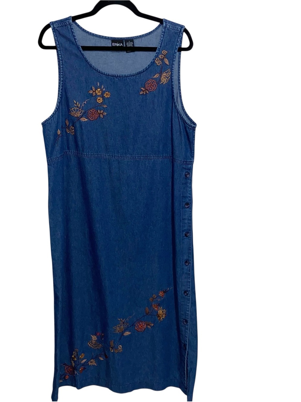 Erika Dress Womens Large Vintage Denim Jumper Side Button Cottagecore Grunge Y2K